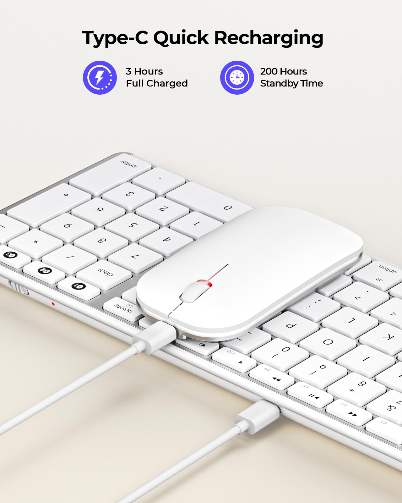 seenda Bluetooth Keyboard and Mouse for Mac, SKM64-2 Multi-Device Rechargeable Slim Wireless Keyboard Mouse Stainless Steel Full Size, Compatible with MacBook Pro/Air, iPad, Mac - Space Gray