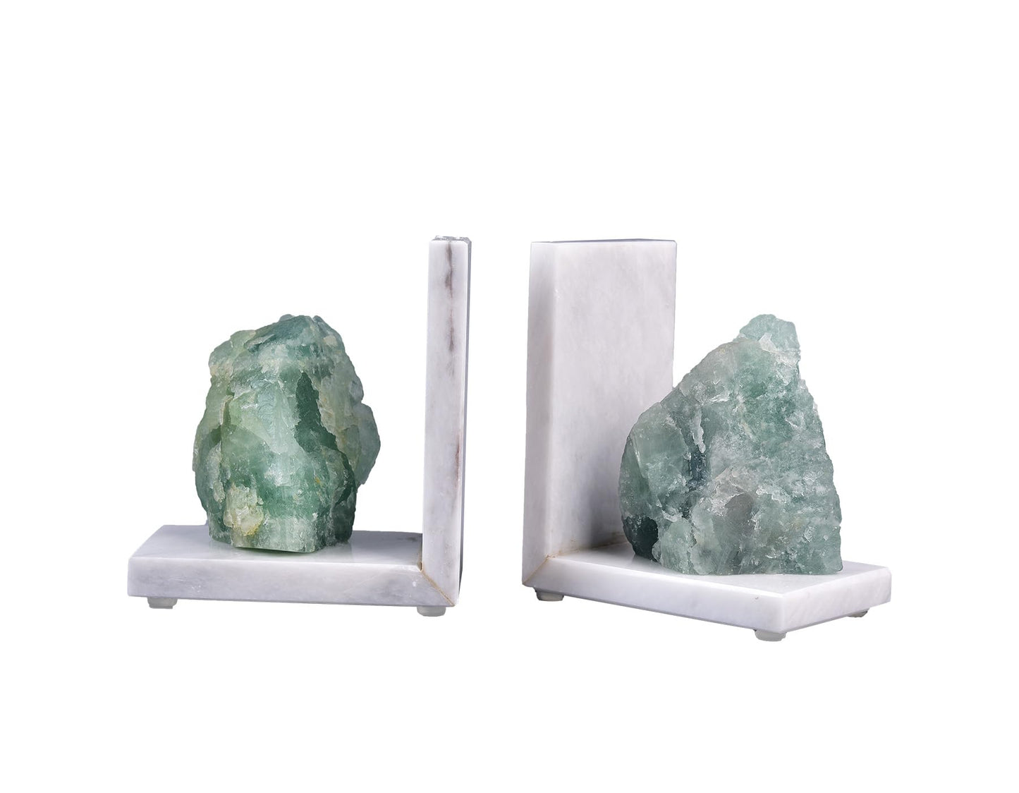 AMOYSTONE Marble & Fluorite Bookends - Heavy Duty L-Shape Book Stopper, Non-Slip, Decorative Crystal Bookends for Home Office Decor(1 Pair, 4-6 lbs)