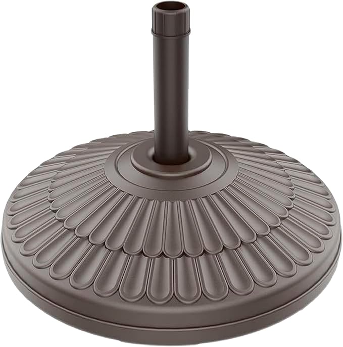 wikiwiki 80 Lbs HDPE Round Patio Umbrella Base, Weighted Umbrella Stands Fits 1.5-1.9in Poles for Garden, Lawn, Deck, Backyard & Pool, Brown