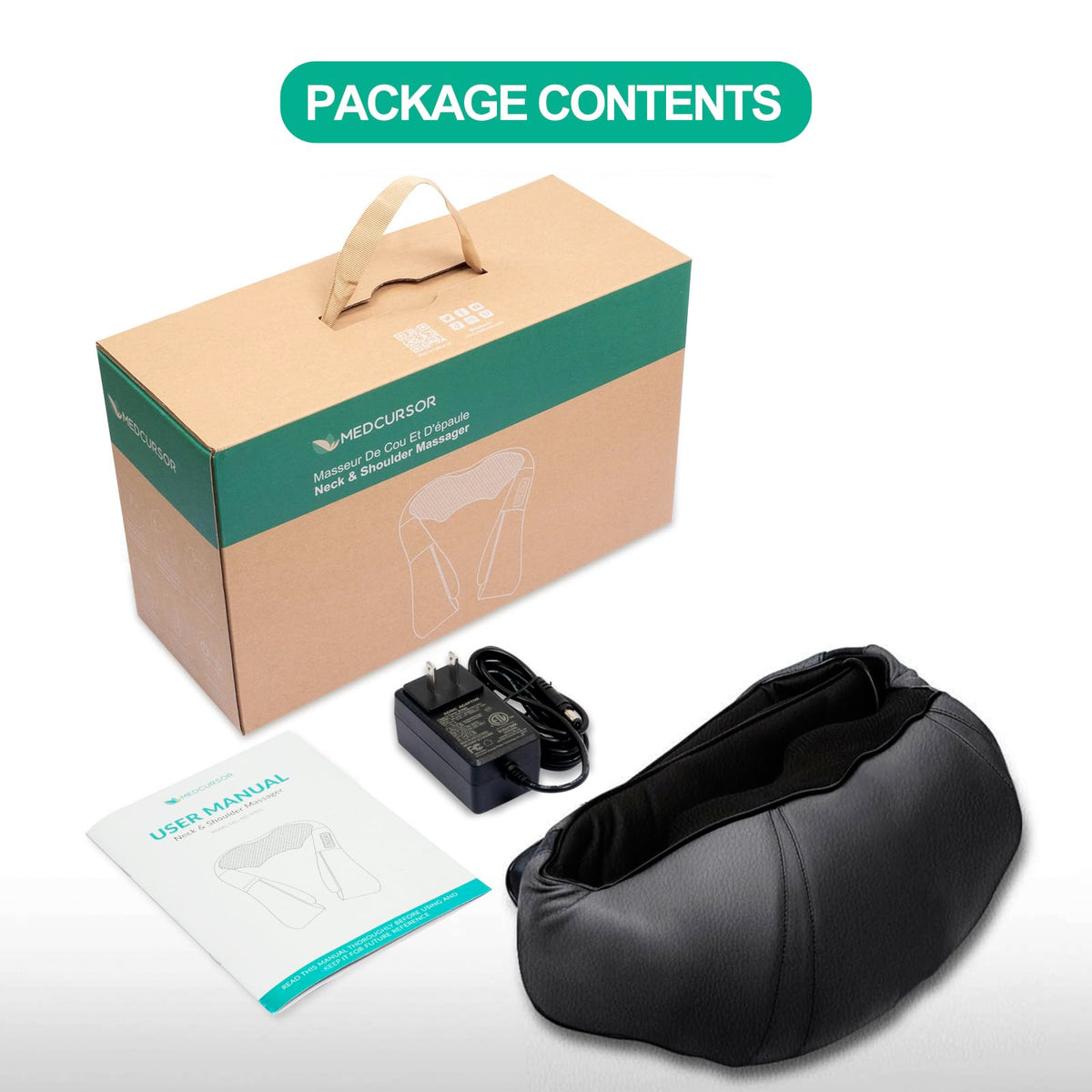 Medcursor Neck Massager, Portable Electric Neck and Back Massager with Heat, FSA or HSA Eligible Deep Tissue 3D Kneading Pillow for Muscle Pain Relief, Not Cordless, Ideal Father’s Day Gift