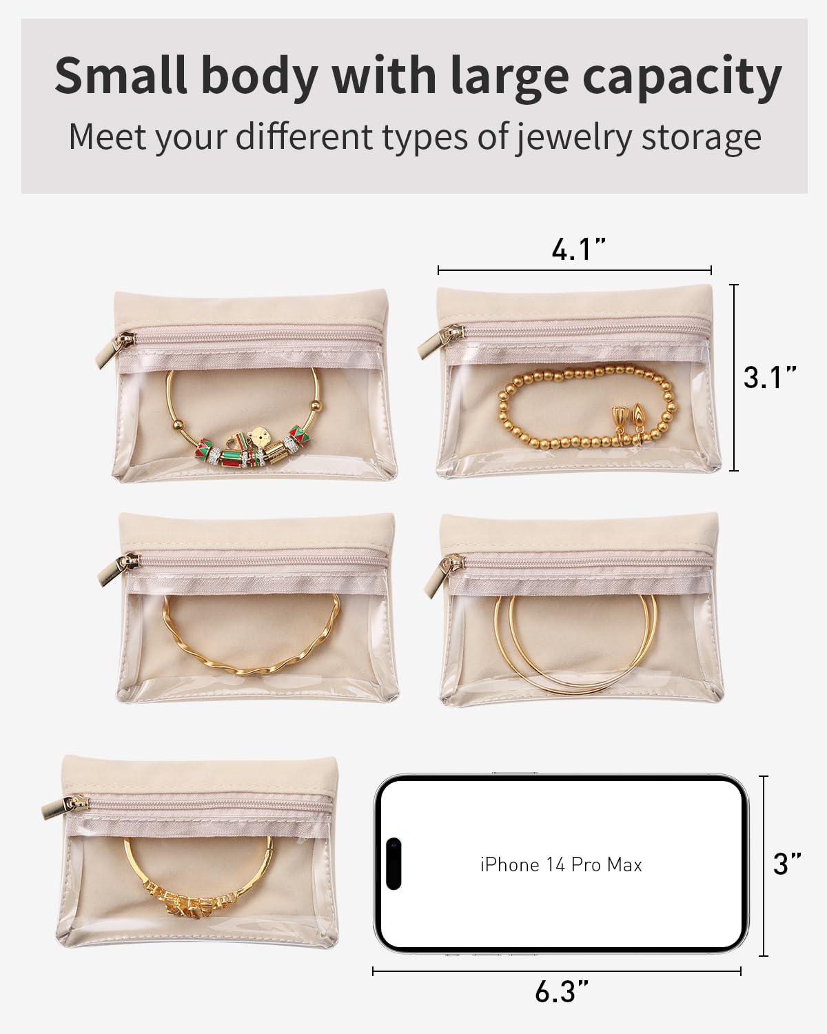 VLANDO Jewelry Travel Case,Travel Jewelry Organizer with Clear Velvet Jewelry Bags Zipper Pouch for Women Girl Gift 12Pcs Bag