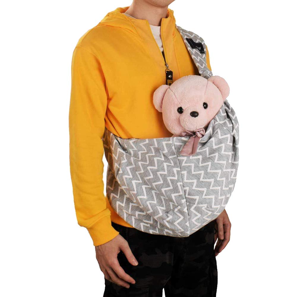 CUBY Puppy Dog Carrier, Pet Dog Sling Carrier for Small Medium Dogs Hands-free Sling Cat Carrier Comfortable Widen Shoulder Strap Double-sided Pouch Shoulder (Striped Grey, Cotton)