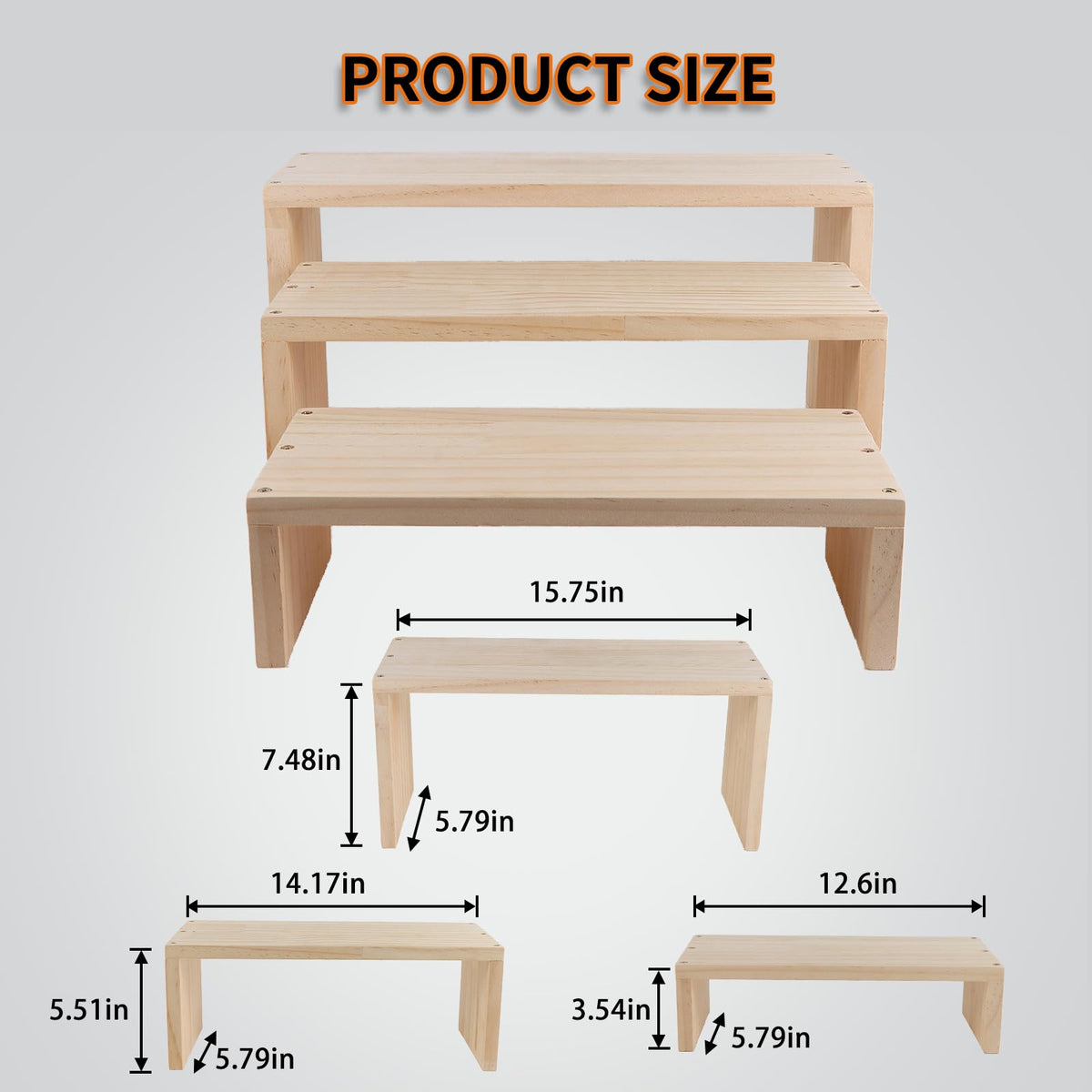 WIQARJ 3-Tier risers display stands, Wooden Retail Display Rack for retail Rustic Tabletop Display rack for cupcakes, collectibles,jewelry, perfum, Funko Pop Figures