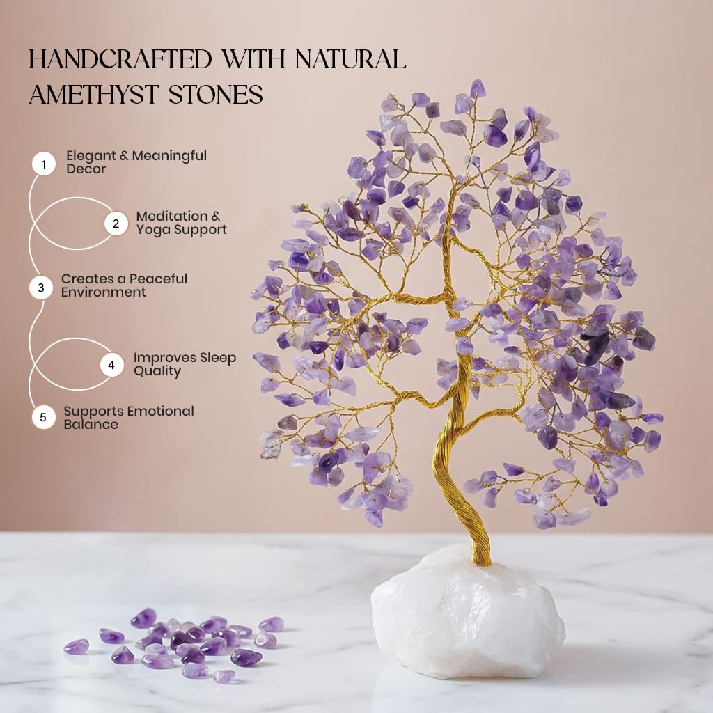 Crocon® Amethyst Crystals Tree of Life Rough Base, Birthday Gifts for Women, Home & Office Decor Money Tree Healing Crystals Womens Gifts Ideas House Warming Gift Sister Unique Purple Decoration