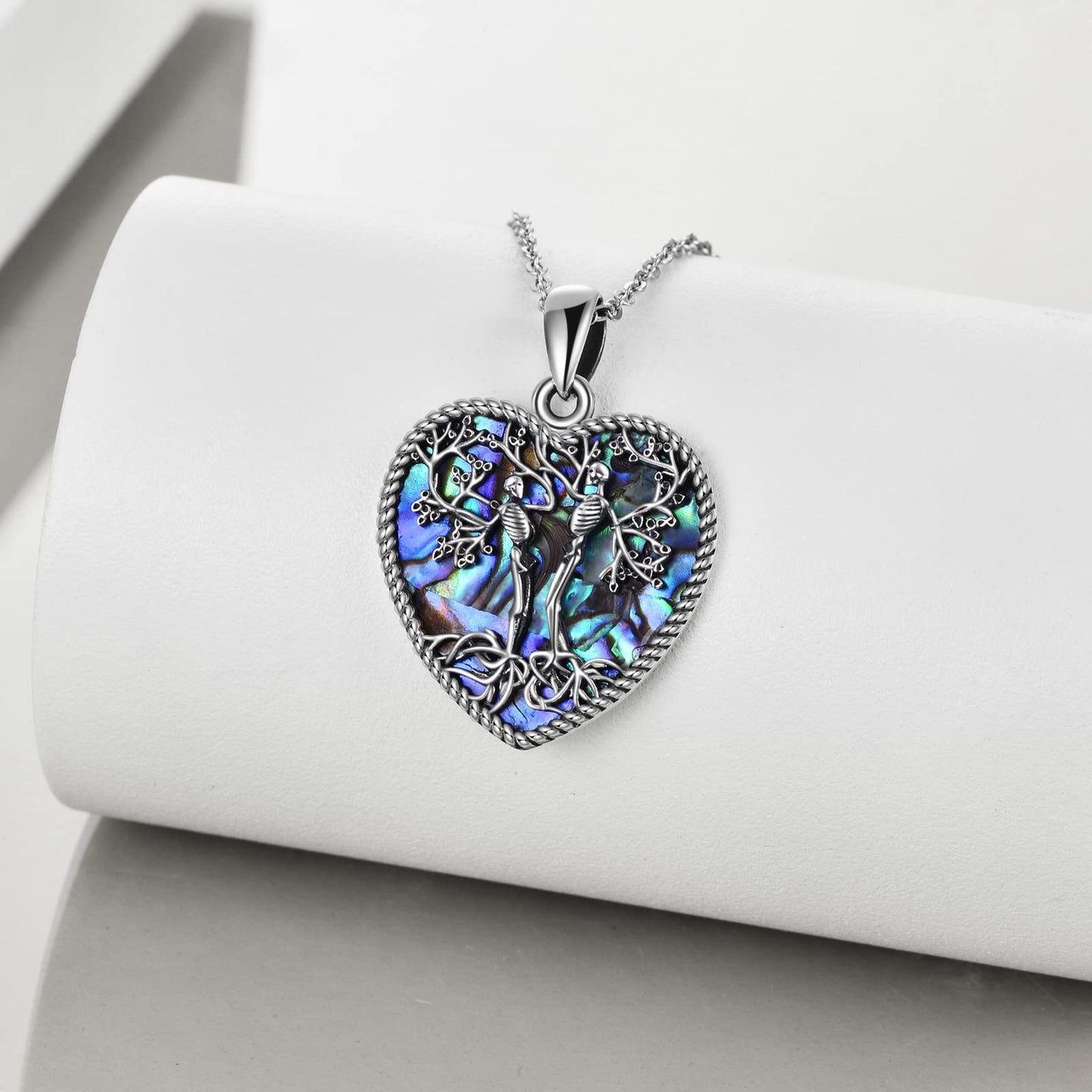 ONEFINITY Skull Necklace 925 Sterling Silver Abalone Shell Skeleton Tree of Life necklace Halloween Jewelry Gifts for Women Wife