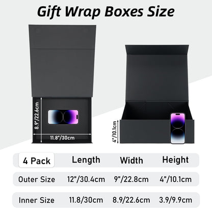 Edenseelake 12x9x4 Inch Black Gift Boxes with Magnetic Closure Lids for Presents, Wedding, Valentine’s Day, Father’s Day, Birthday