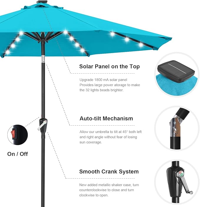 ABCCANOPY Durable Solar Led Patio Umbrellas with 32LED Lights 11FT (Turquoise)