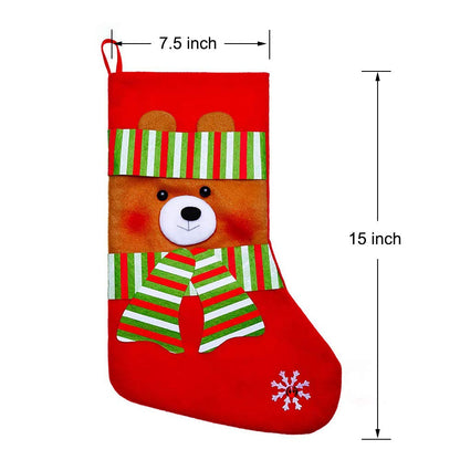 Lvydec 4 Pack Christmas Stockings, 15" Large Size Xmas Stocking Set with Christmas Snowman Santa Reindeer Bear Fireplace Decoration Gift & Candy Pouch Bag Ornaments