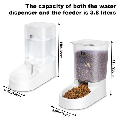 Marchul Pets Automatic Feeder and Waterer Set, Dogs Cats Food Feeder and Water Dispenser 3.8L, 2 in 1 Cat Food Water Dispensers for Small Medium Big Pets
