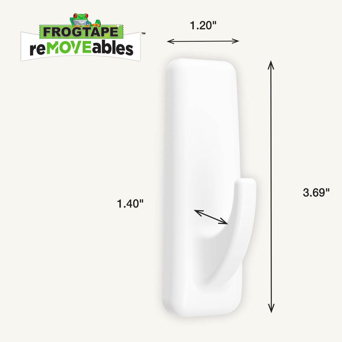 FrogTape reMOVEables Damage Free Adhesive Wall Hook - Removable Large Utility Wall Hooks for Hanging - No Nails - Holds up to 5 lbs - 6 Reusable Hooks & 12 Adhesive Strips - White (Pack of 12)
