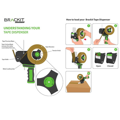 brackit Packing Tape with Dispenser, Brown 48mm x 66m, Pack of 6 Rolls – Strong Heavy Duty Packing Tape for Regular Use or Moving – Easily Seals Your Parcels and Boxes - Packaging Tape Dispenser