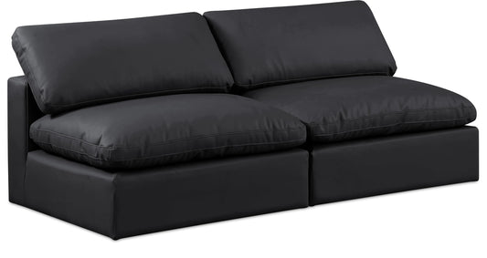 Meridian Furniture 188Black-S78 Comfy Collection Modern | Contemporary Upholstered Modular Sofa with Soft Black Vegan Leather, Fiber-Filled, 78" W x 40" D x 34.5" H, Black