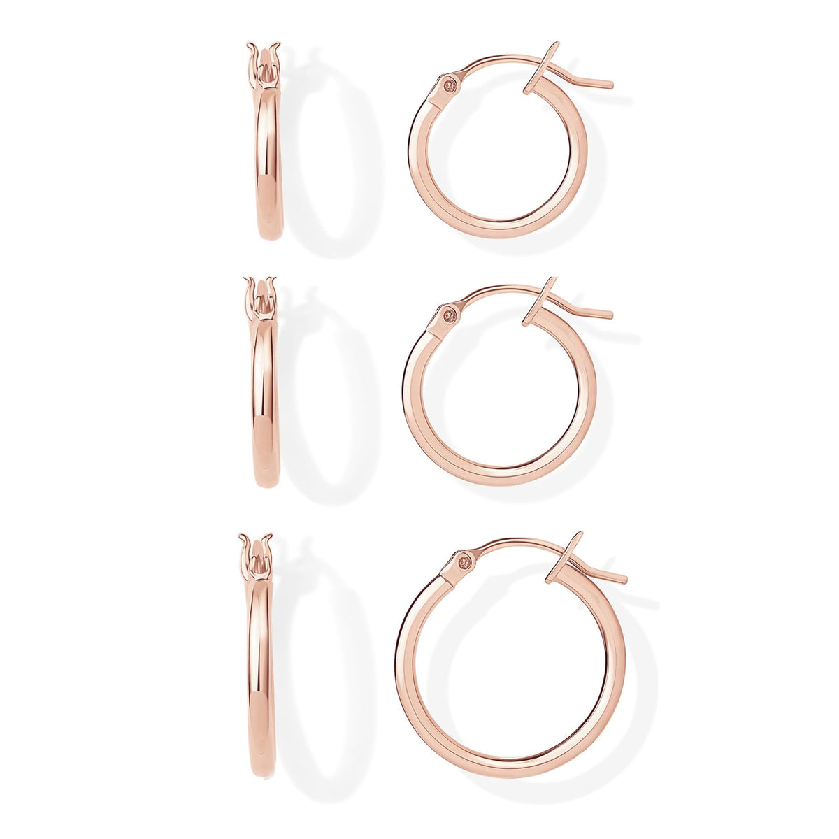 PAVOI 18K Rose Gold 925 Sterling Silver Post Hoop Earrings for Women - Thin Small Gold Huggie Hoop Earrings - 3-Pair Set
