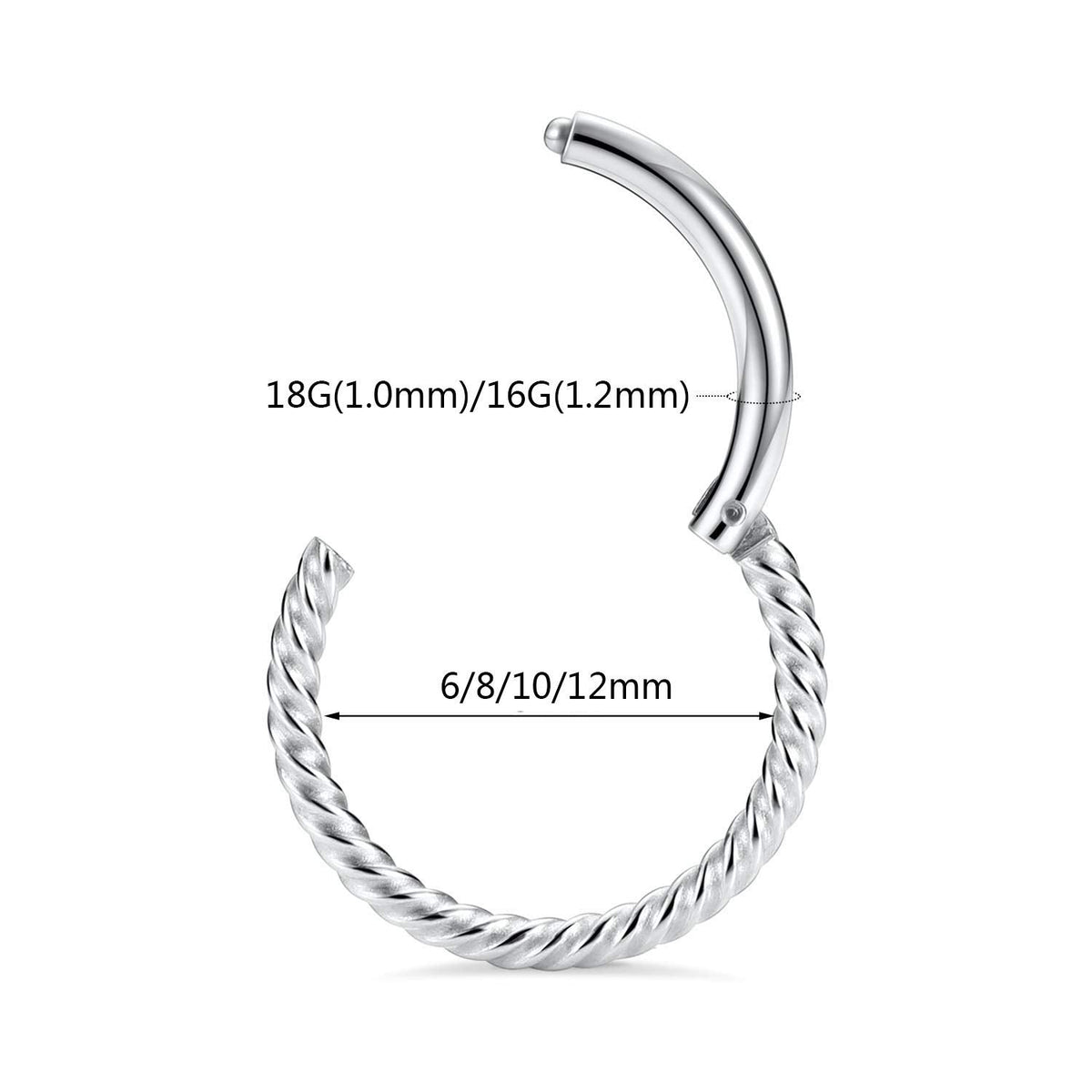 GAGABODY Septum Jewelry: Seamless Septum Clicker Nose Rings - 18 Gauge Hoop, 8mm, Silver Surgical Steel