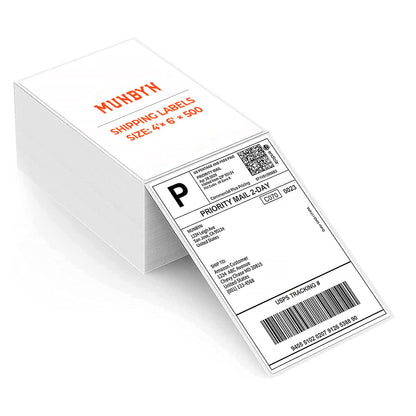 MUNBYN Thermal Labels 4x6 Fanfold for Label Printer, Compatible with Etsy, Shopify, Ebay, Amazon, Royal Mail, FedEx, UPS, Pack of 500
