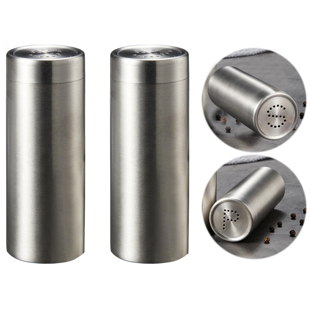 ZAAWUUT 2-Pack Salt Pepper Shakers,3OZ Salt and Pepper Shaker,Stainless Steel Spice Jars Seasoning Dispenser for Salt Sugar Spice Pepper (Silver, Large)