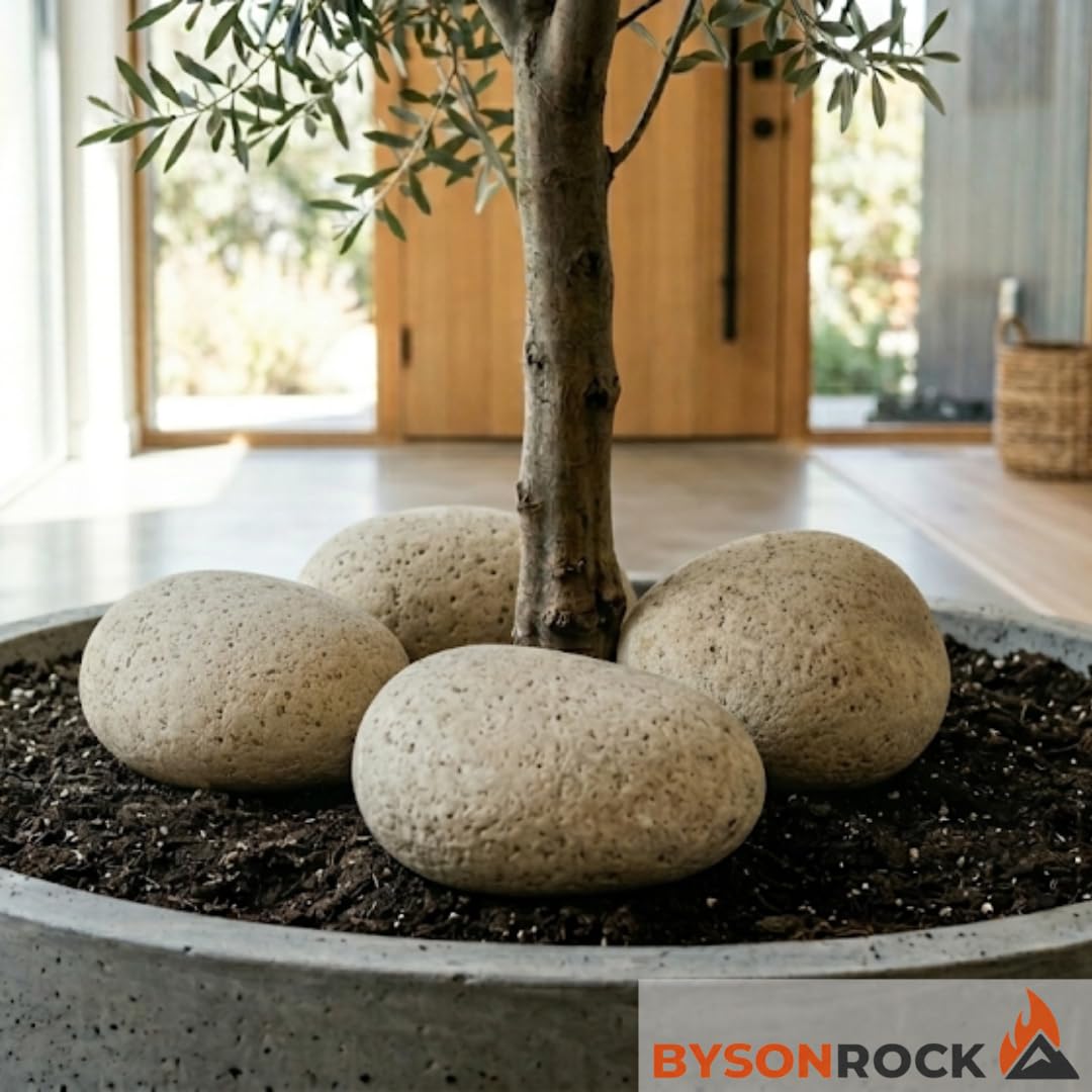 BYSONROCK Giant Natural Beige Beach Rocks, 4 Large Stones, Size 5-8 Inch, (10–14 lbs), Large Decorative Garden Rocks for Landscaping, Planters, Aquariums & Painting