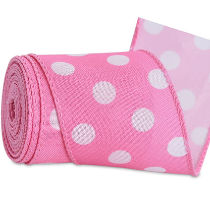 TONIFUL 2.5 Inch Wired Edge Ribbon, Baby Pink Polka Dots Burlap Ribbon, Summer Spring Wired Ribbon, for Gift Wrapping, Wreath Bows Making, Crafts Home Decoration, Easter Decor（Baby Pink，6yds）