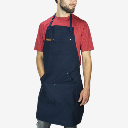 Chef Pomodoro Chef Apron for Men and Women, Kitchen Apron for Women with Pockets & Adjustable Neck Straps - Navy Blue Chef Aprons, Aprons for Cooking, 100% Cotton Cooking Aprons, Machine Washable
