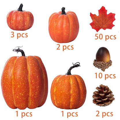DOJoykey Autumn Decoration Set, Large Size Artificial Pumpkin, Maple Leaves, Pine Cones, Acorns for Autumn Wreath Using, Fall Home Table Thanksgiving Day Halloween Party Decoration