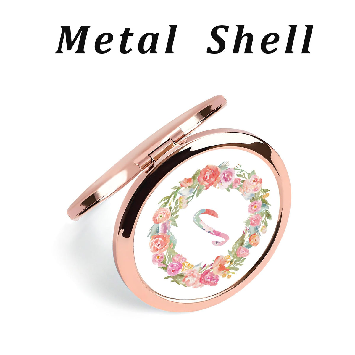 QUSTGO Personalized Gift for Women Girls Her, Custom Gifts for Adult Teen, Floral Monogram Alphabet Initial Compact Mirror for Birthday, Graduation, Mothers Day, Basket Stuffers