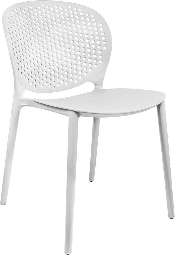 2xhome Set of 4 Patio Dining Chairs | Modern Stackable Outdoor Pool Side Chair | Weather Resistant Plastic for Yard, Porch, Balcony, Kitchen, White