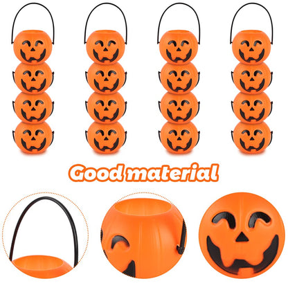 MCPINKY Mini Halloween Portable Pumpkin Bucket, 16PCS 2.5 inches Small Halloween Pumpkin Candy Buckets Children Trick or Treat Bags for Halloween Party Favor