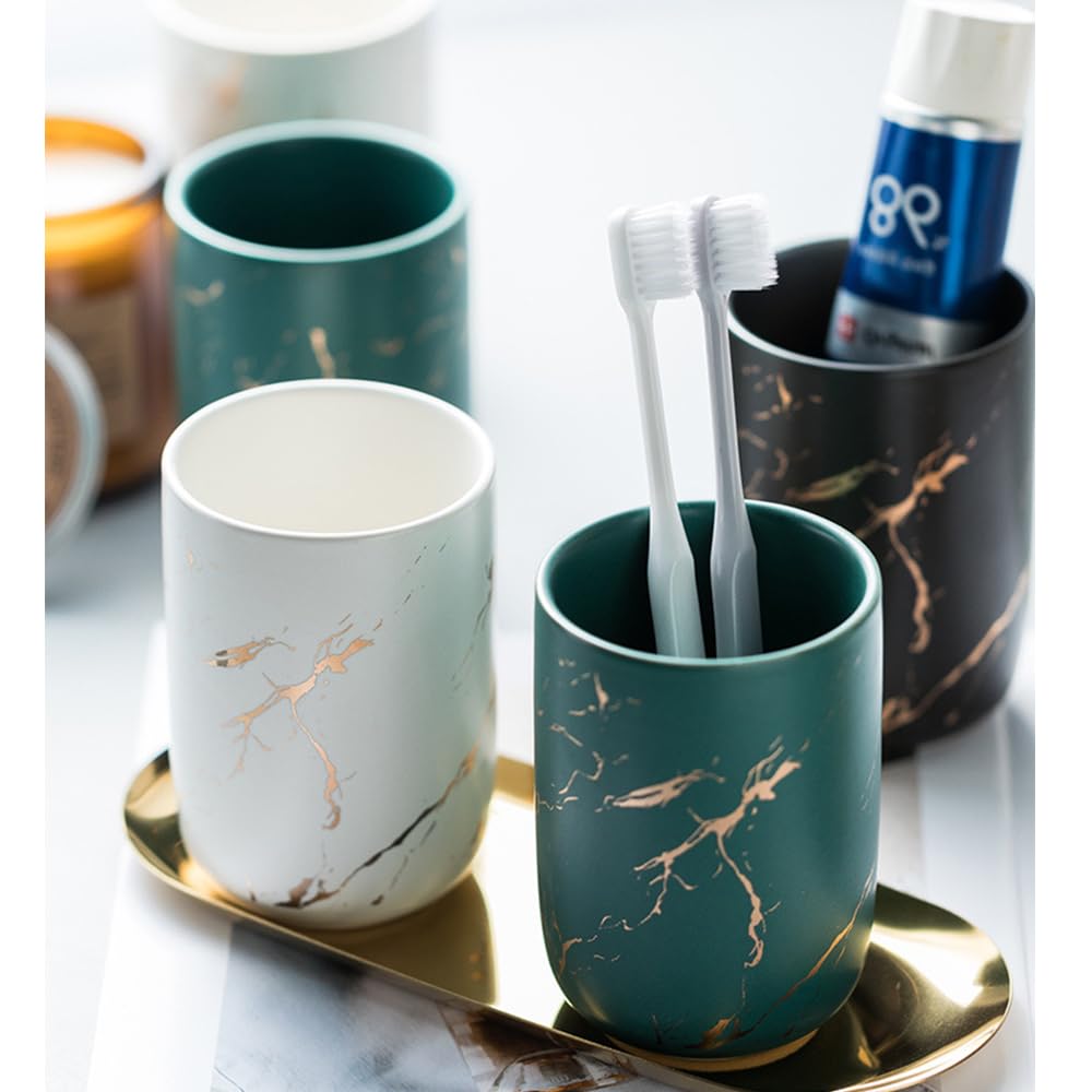 RabyLeo Ceramic Toothbrush Holder, Nordic Toothbrush Cup, Simple Stone Mug. (White)
