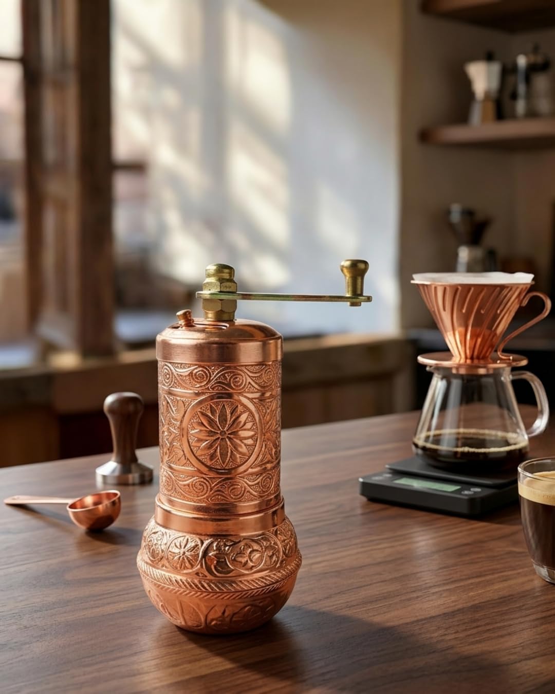 Handmade Turkish Brass Pepper Salt Spice Grinder Mill Set - ISO 9001 Certified - 4'' Shiny Copper