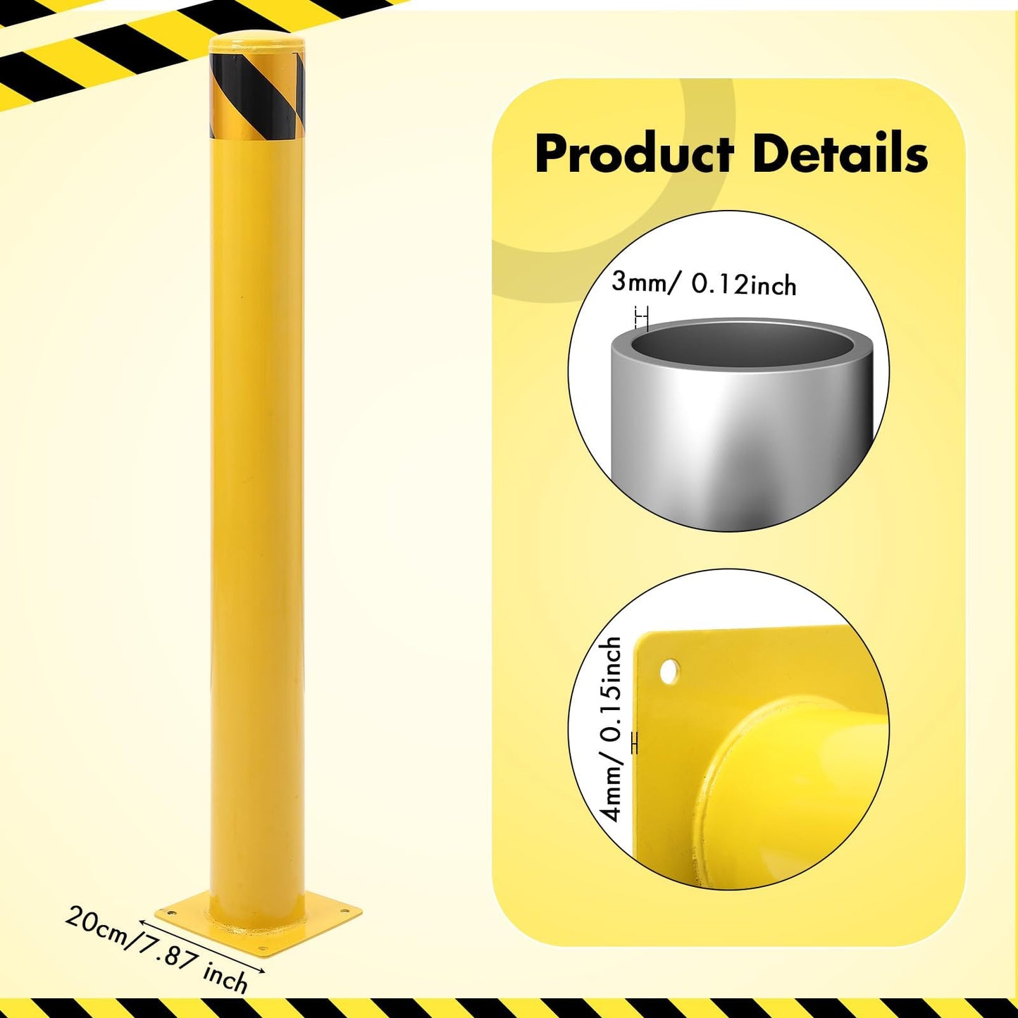 ExploreHorizon 4 Pack 48" Removable Safety Bollards, Surface Mount Steel Parking Barriers w/High-Vis Yellow PVC Stripes, Forklift Protection Posts for Indoor/Outdoor Traffic Control