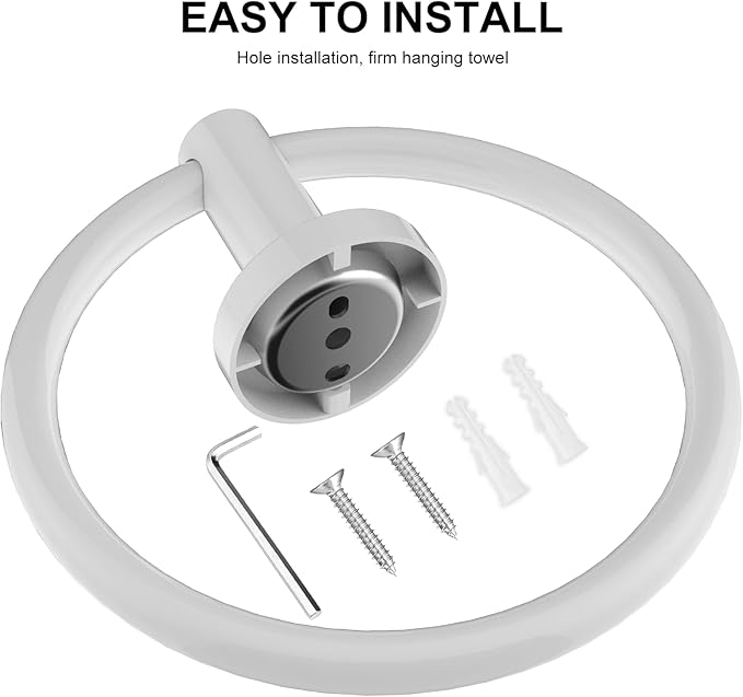 SetSail Towel Holder for Bathroom Wall Screw-in White Towel Ring Stainless