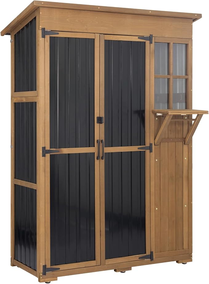 PetsCosset Large Outdoor Storage Cabinet Waterproof with Shelves, Outside Storage Shed Tall Backyard Cabinet with Fold-Out Table for Patio, Garage, Garden, Pool Accessories Storage (70.5" H x 51" L)