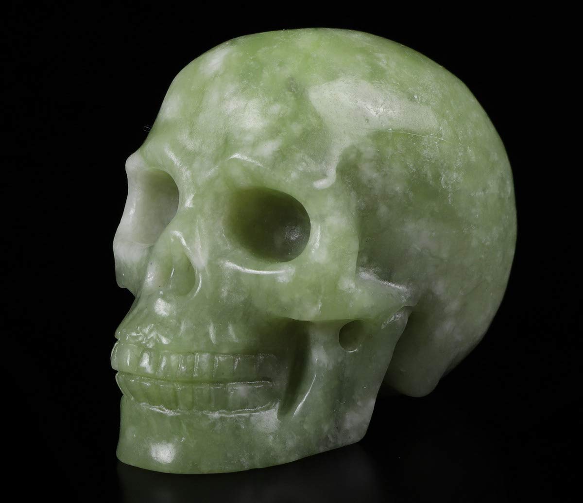 Skullis 2.0" Chinese Picasso Crystal Skull, Hand Carved Gemstone Fine Art Sculpture, Reiki Healing Stone Statue.1027