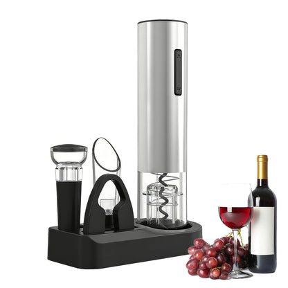 Electric Wine Opener - 5 Piece Set with Storage Base,Foil Cutter,Aerating Pourer & Vacuum Stoppers | USB-C Rechargeable | 40+ Opens Per Charge | Wine Opener Gift for Wine Lovers