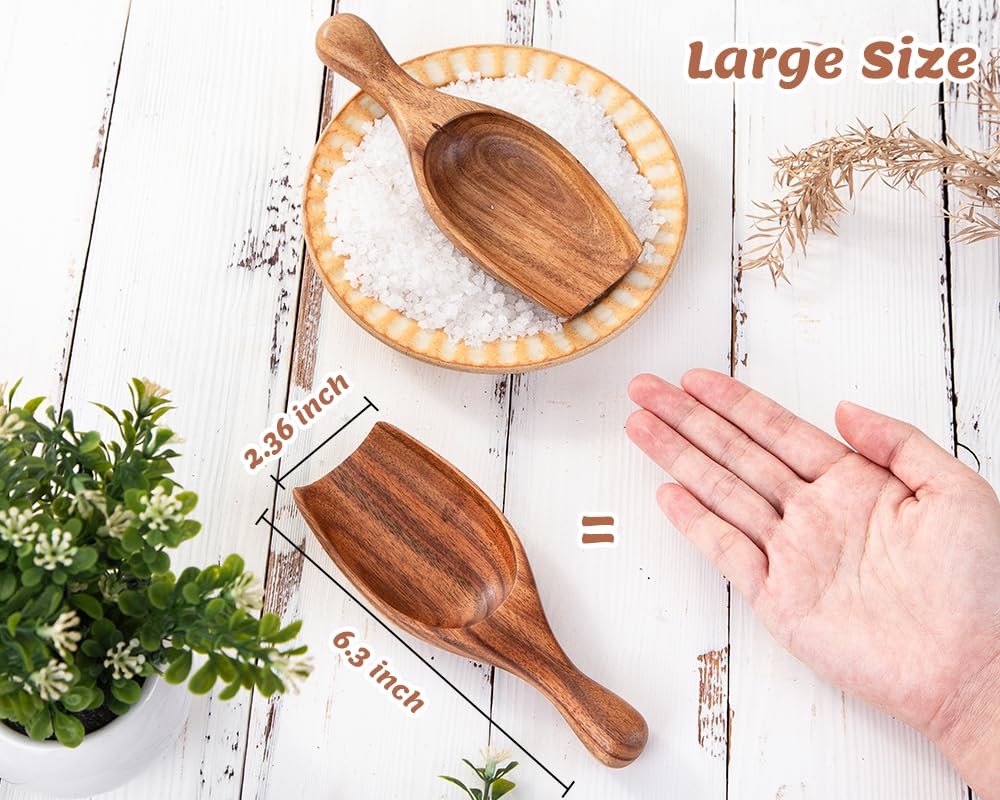 Decent Vrvege Big Coffee Scoop Shovel, 2pcs Large Ground Coffee Scoop, Wooden Bean Salt Spoons, Wood Serving Spoons for Beans Powder Sugar from Big Jars Canisters, Multifunctional Kitchen Scoop