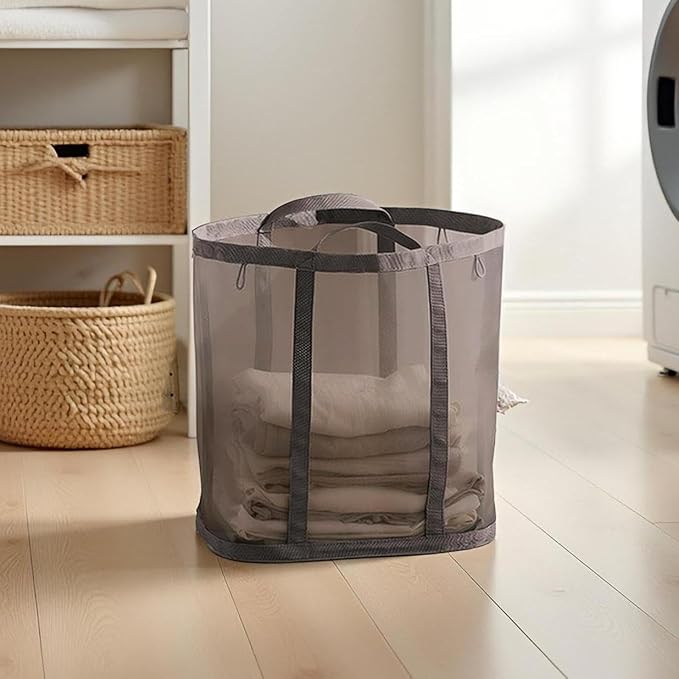 Mesh Bag with Handles, Collapsible Laundry Basket, Foldable Laundry Bag
