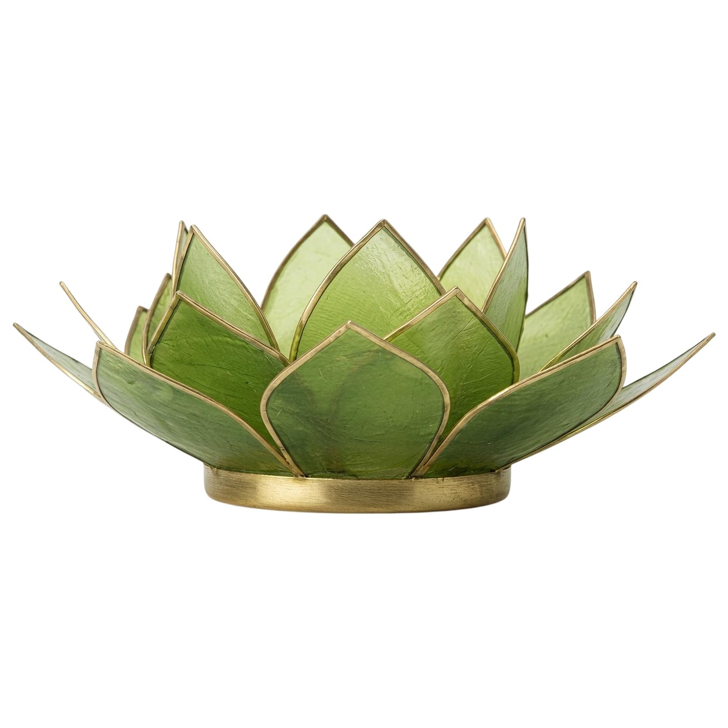 Om Gallery Gemstone Lotus Tealight Holder - Handcrafted Capiz Shell Design for Soft Glow, Elegant Home & Table Decor, Wedding Centerpieces, Votive Candle Styling, and Thoughtful Gifting - Peridot