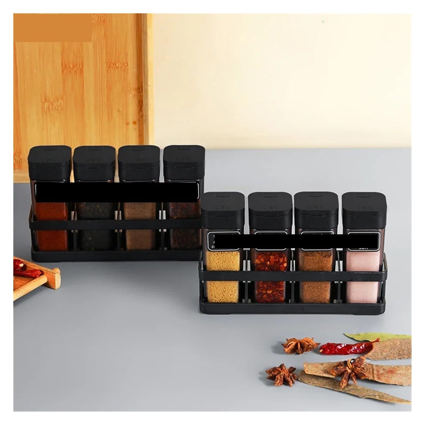 Four-Grid Barbecue Spice Bottle Household Set, Salt Pepper Jar Sealed Seasoning Container Kitchen Organizer(Transparent)