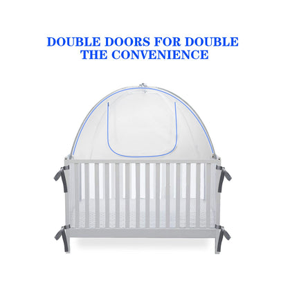 Baby Crib Tent Safety Net, Durable Strong Self-Locking Zippers, Protects from Climbing Out and, Insects, Mosquitoes, Installs with Rods (Crib 52.25" - 28.25")