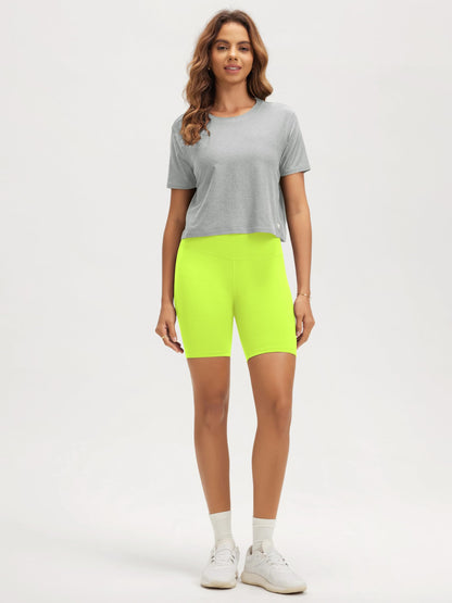 ODODOS Buttery Soft Lounge Yoga Shorts for Women 6" Inseam High Waist Non See Through Biker Shorts, Neon Green Yellow, Medium