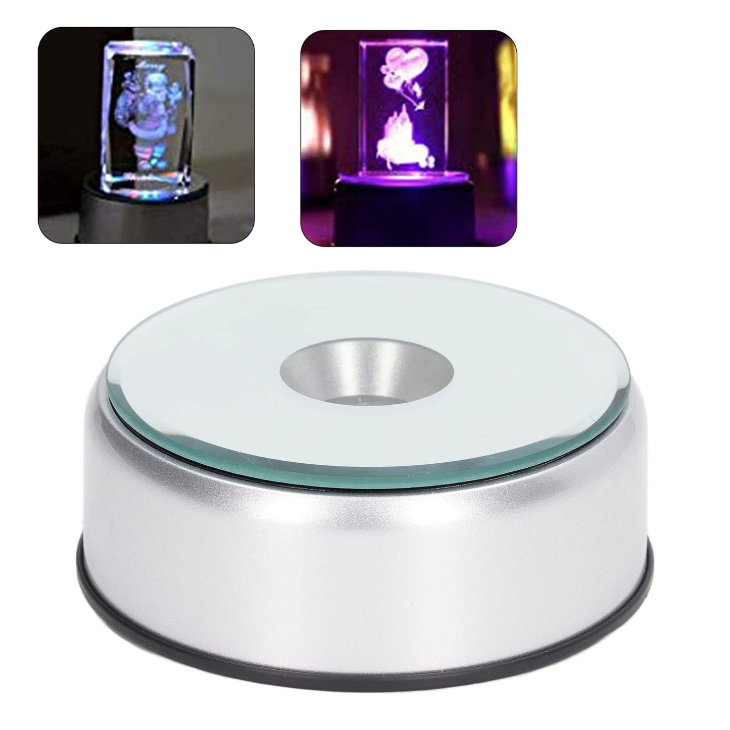 Hapivida LED Light Base, 360° Display Stand Light Rotating Display Base 80 Seconds Per Lap 3D Glass Crystal Art
