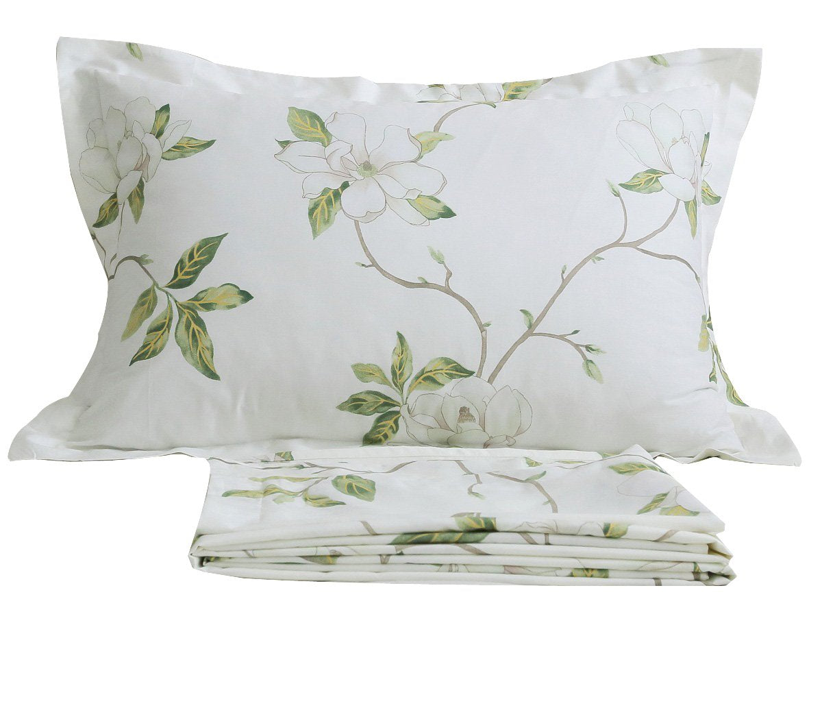 FADFAY Floral 4 Piece Bed Sheet Set 100% Cotton Deep Pocket (Queen, Rainkissed Leaves)