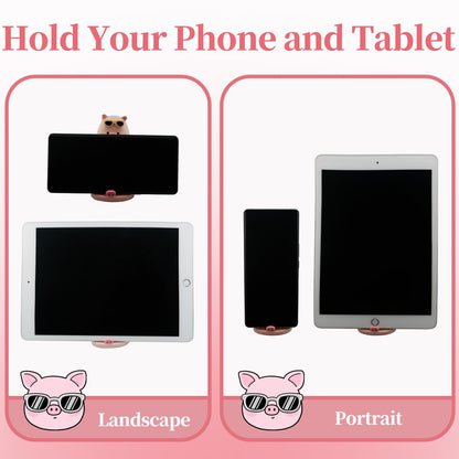 Meroqeel Cartoon Pig Cell Phone Stand for Desk, Cute Pig Strawberry Statue Phone Holder for Lovely Women Girls, Desktop Animal Figurine Mount for iPhone iPad Office Tablet Accessories Gifts, Pink