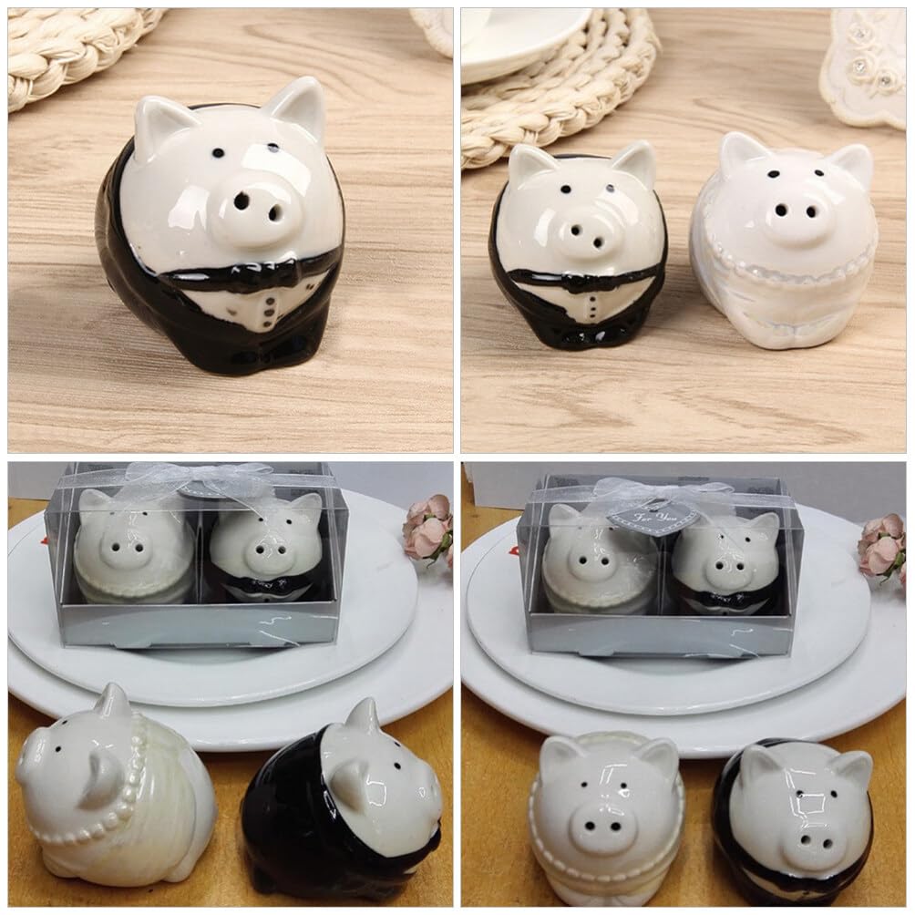 1 Pair Ceramic Pig Salt Pepper Shakers Wedding Favor Kitchen Seasoning Jars Bride Groom Set
