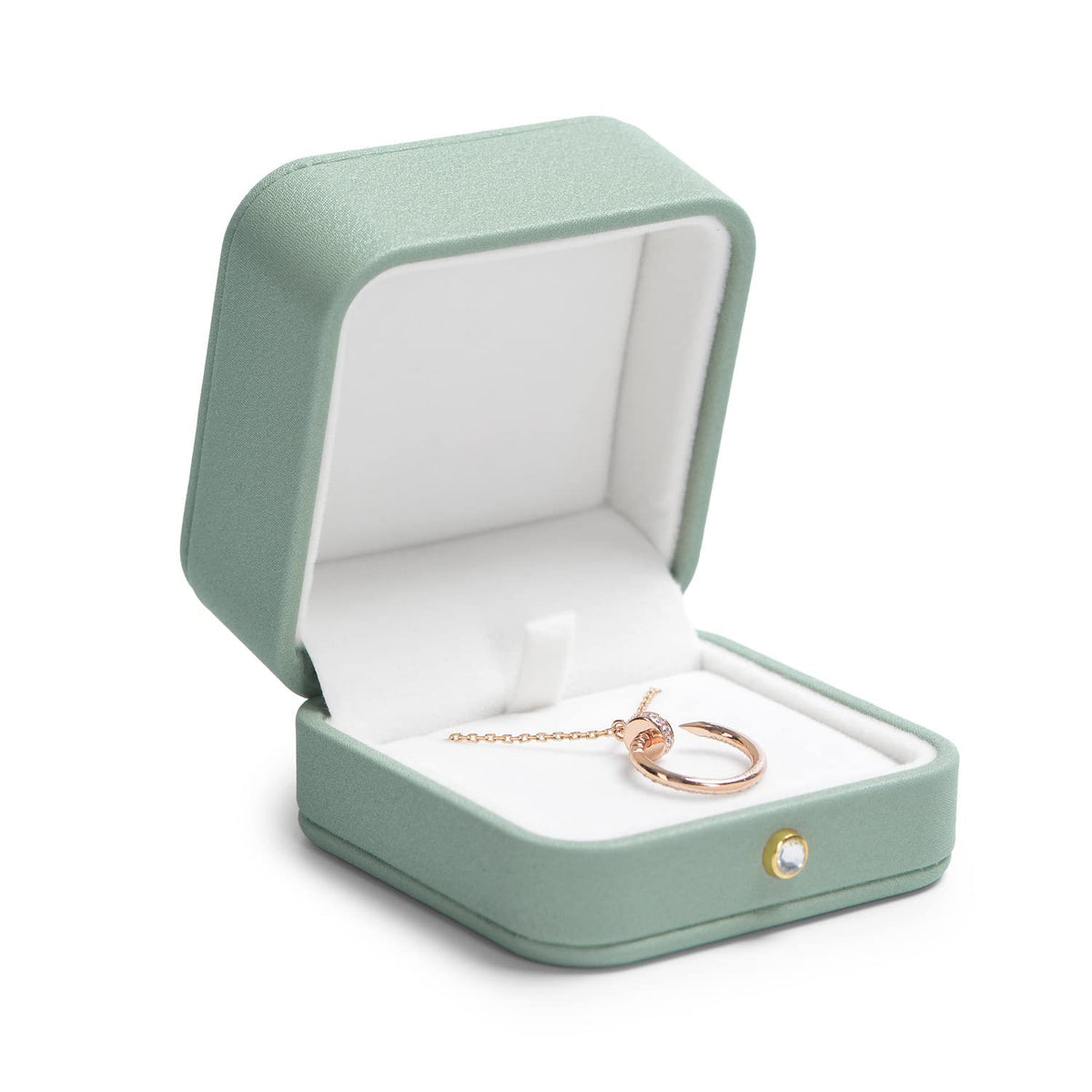 Woodten Premium Green Leather Necklace Pendant Box Velvet Interior Jewelry Gift Box for Pendant Necklace