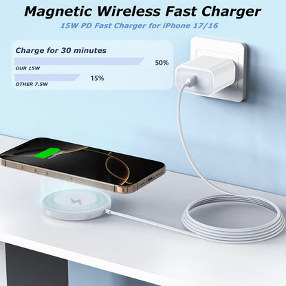 [Apple MFi Certified] Magnetic Charger,Wireless Charger Fast Charging 2Pack 6FT USB C Plug Mag-Safe Magnet Magvolt Pro Pad Chargers for iPhone Air/17 Pro Max/17/16E/16 Pro/16 Plus/15/14/13/12/AirPods