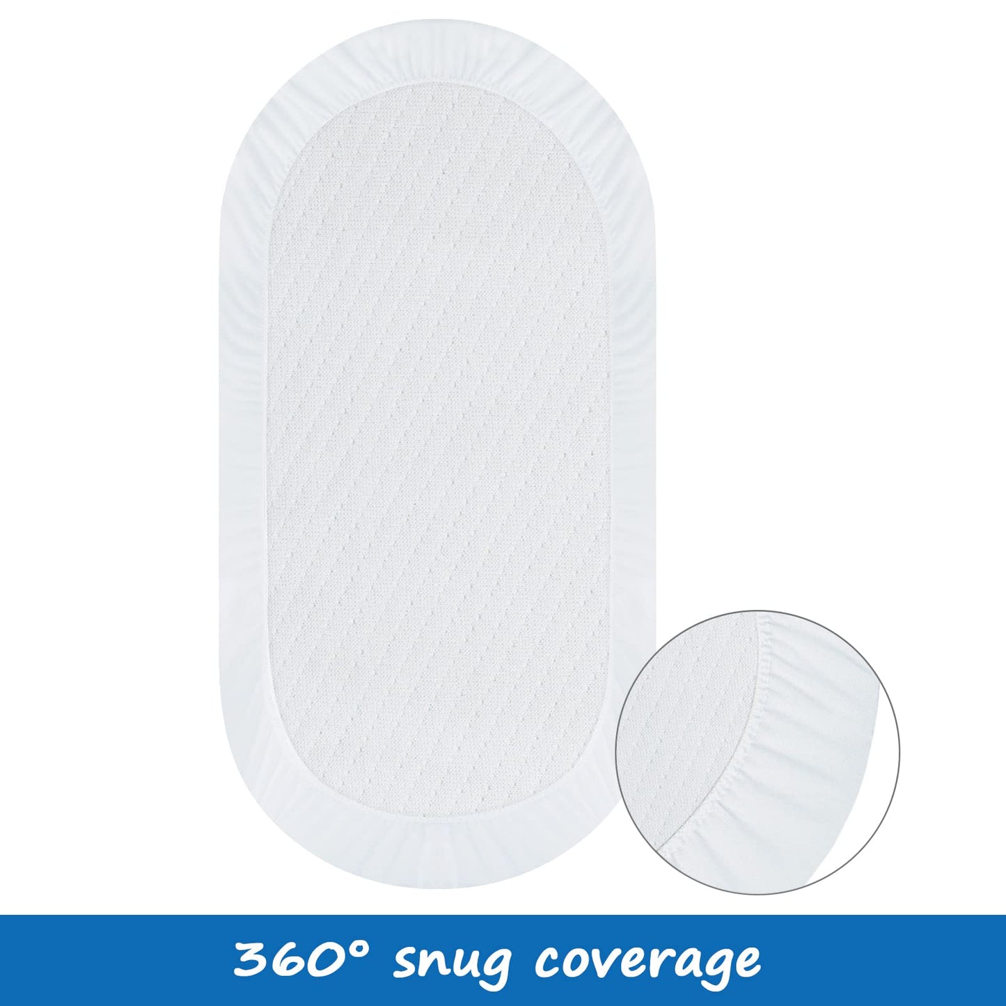 Bassinet Mattress Pad Cover Fit for Hourglass/Oval Bassinet Mattress, Waterproof Bassinet Mattress Protector Quilted Bassinet Sheets (32"x17") 2 Pack for Boys Girls, White