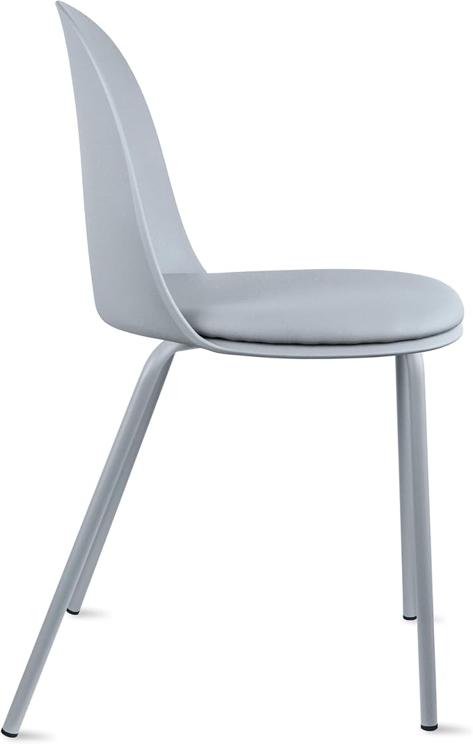 2xhome Modern Stackable Armless Dining Chair | Plastic Shell Seat with Metal Legs | Indoor or Outdoor Use | Home Kitchen Patio (1, Grey, Padded Seat)