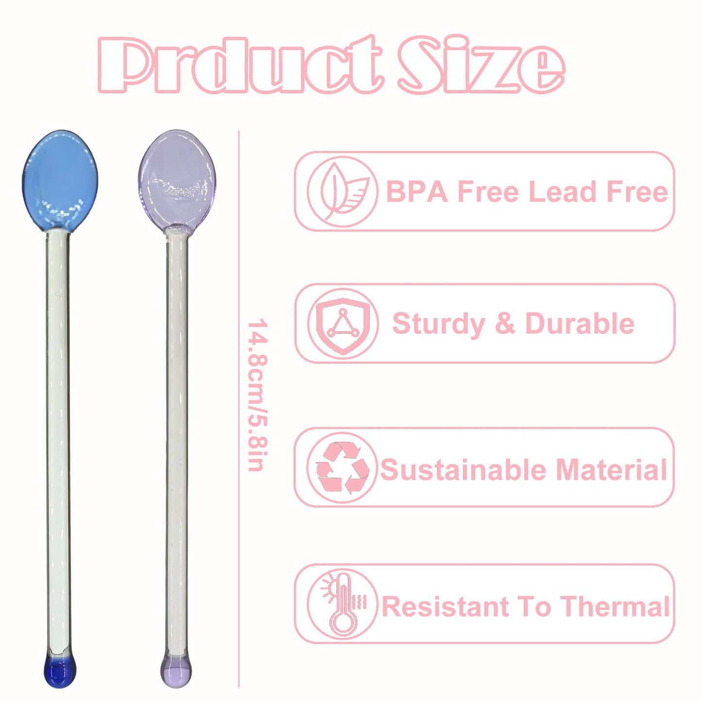 9 Pieces Glass Spoons, Clear Coffee Spoon, 5.8 Inches Stirring Rod Mixing Spoon Bar Swizzle Stick for Salt Sugar Tea Cocktail Milkshake Cold Drink Appetizers Desserts, 14.8*2cm/5.8*0.78inch