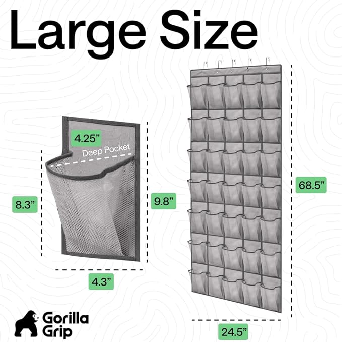 GORILLA GRIP Over the Door Shoe Organizer, 35 Large Breathable Mesh Pockets